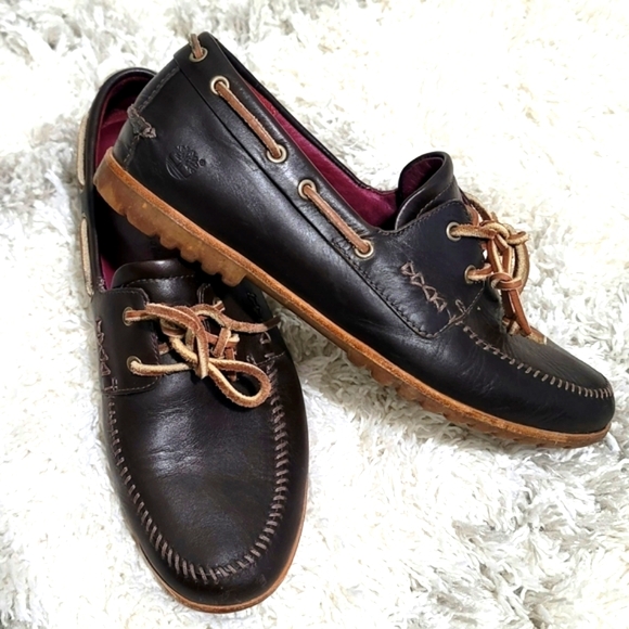 Vintage Timberland Women's Leather Boat  Loafers Shoes Size 8 W - Picture 2 of 12